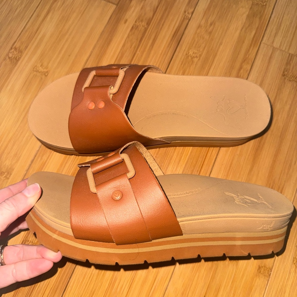 Reef Women's Tan Brown Platform Slide Sandals